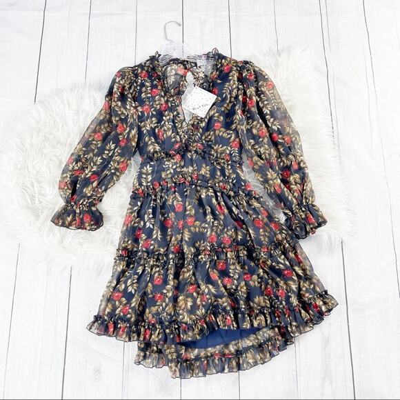 Angel Bibi Floral Ruffle Open Back Dress Size Medium - Picture 1 of 4